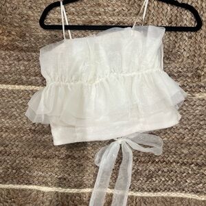 DO+BE Cream Ruffled Sheer Blouse